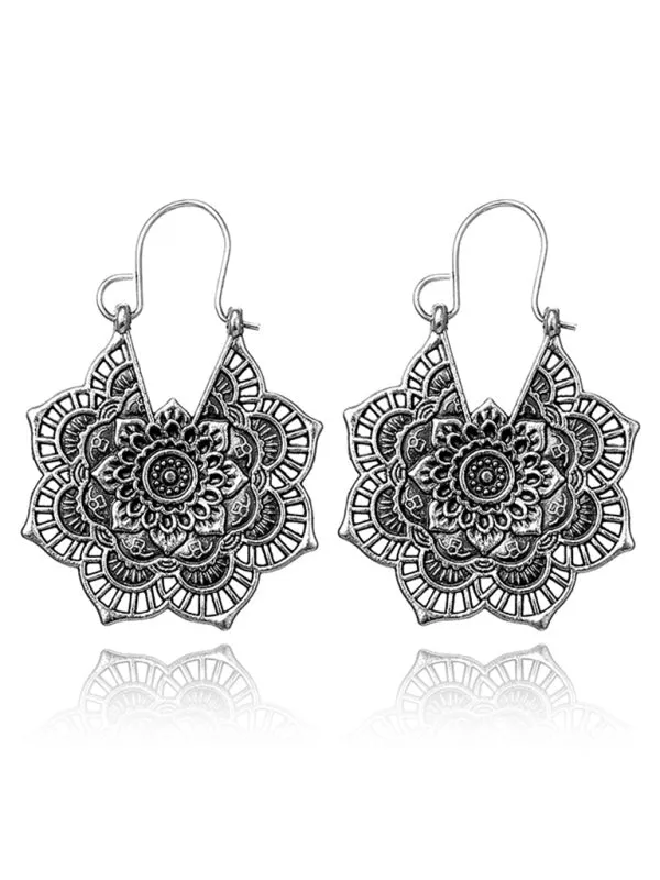 Earrings - Vintage Ethnic Metal Cutout Floral Flower