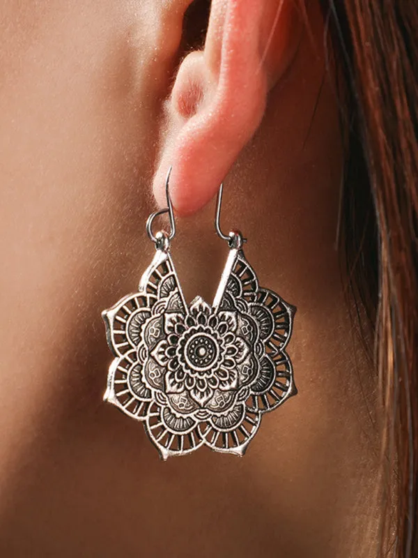 Earrings - Vintage Ethnic Metal Cutout Floral Flower
