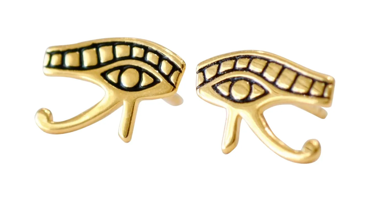 Egyptian Eye of Horus Stud Earrings in GOLD Finish