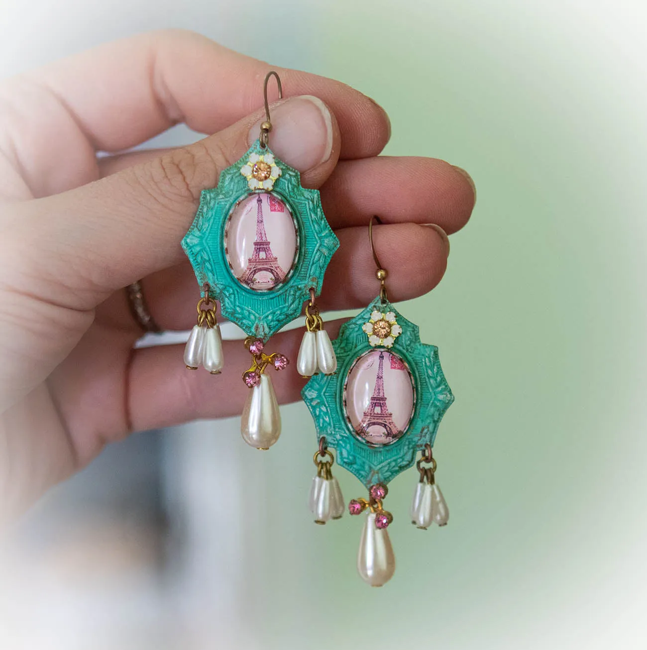 Eiffel Tower Pearl Drop Earrings