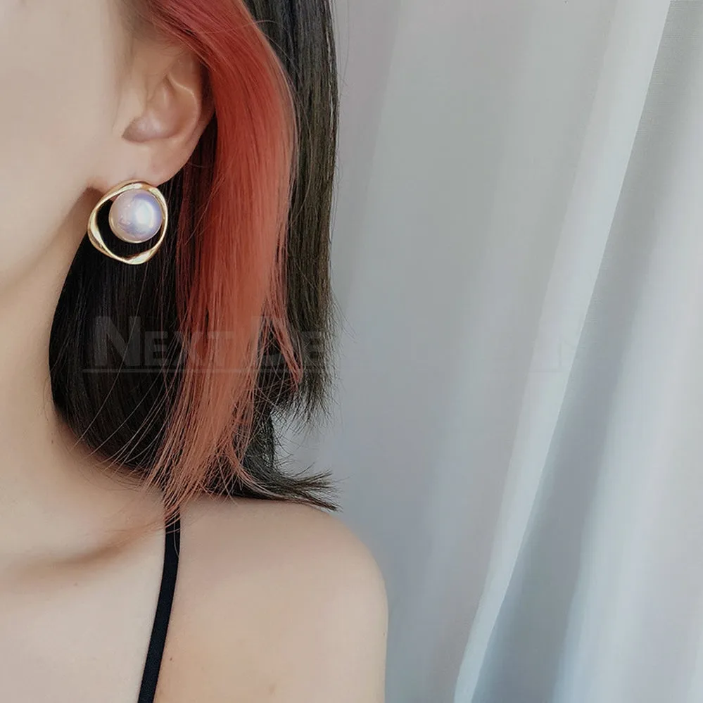 Elegant Big Pearl Hoop Earrings
