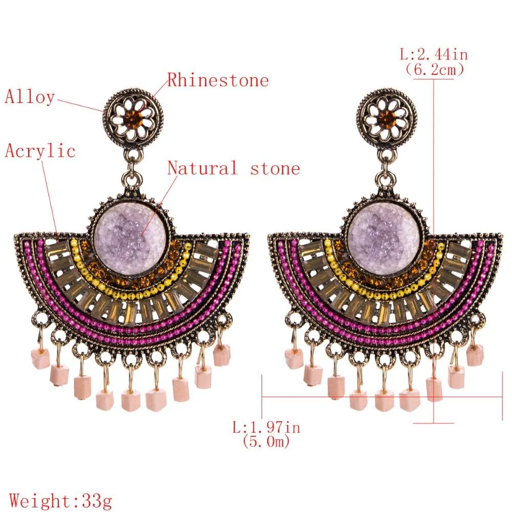 Elegant Bohemian Tassel Beads dangle Earrings Vintage Jewelry