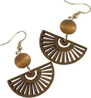 Elegant Drop Earring for Women Geometric Fan Shape Design Wooden Material Fashionable Earrings