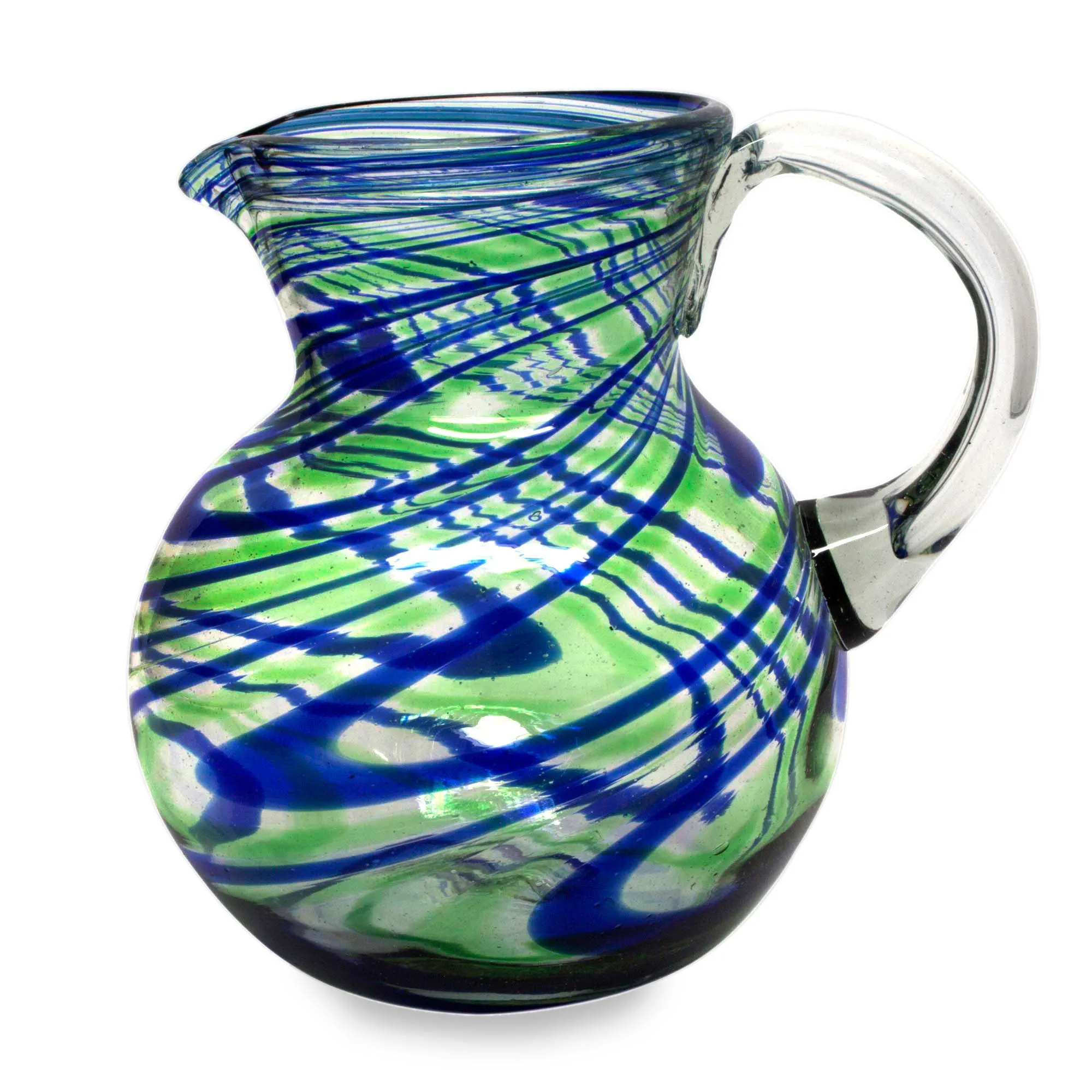 Elegant Energy Blue and Green Swirls Hand Blown Glass Pitcher (84 oz)
