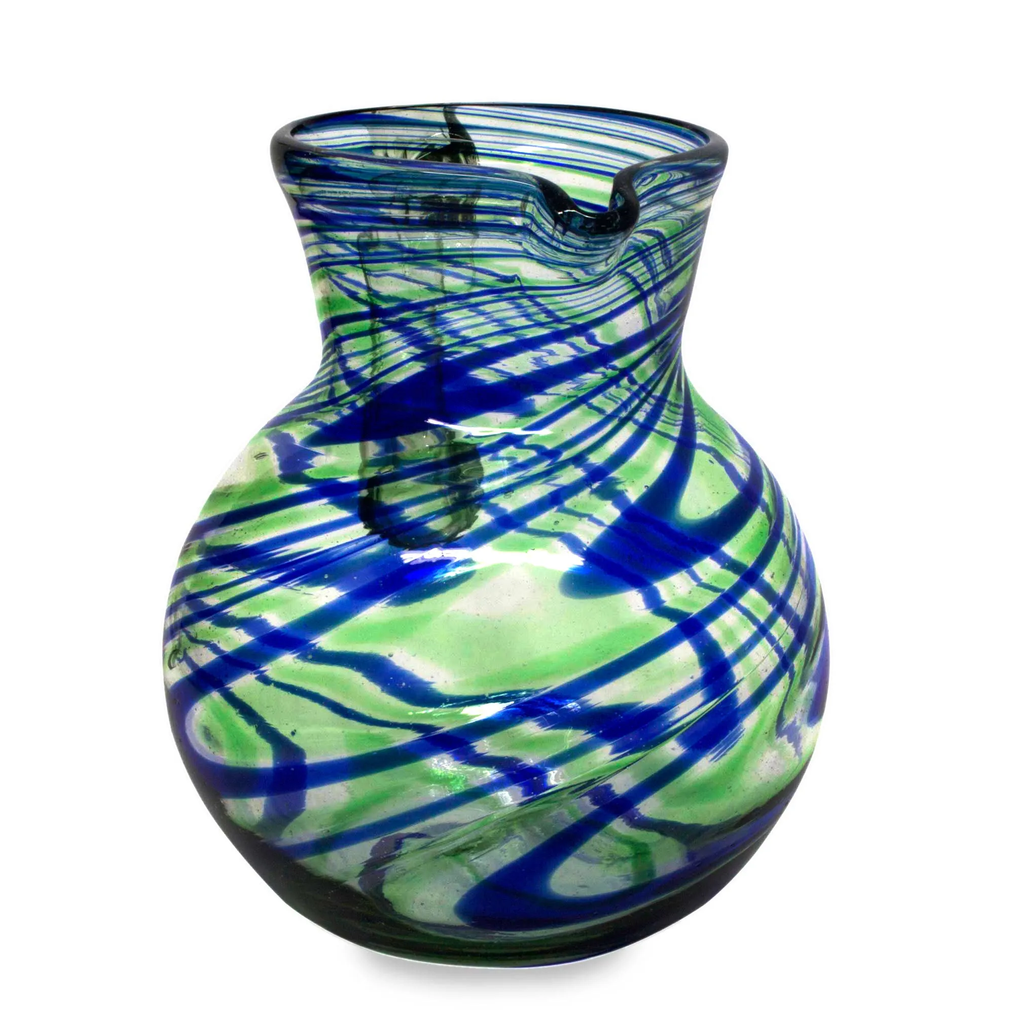 Elegant Energy Blue and Green Swirls Hand Blown Glass Pitcher (84 oz)