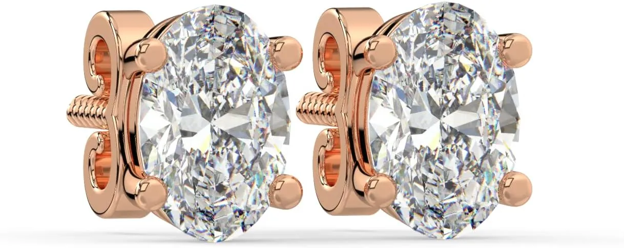 Elegant Oval Cut Lab-Grown Diamond Studs Earrings with Screw back 14K Solid Gold