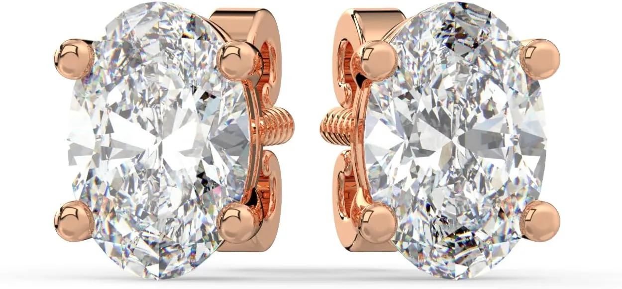 Elegant Oval Cut Lab-Grown Diamond Studs Earrings with Screw back 14K Solid Gold