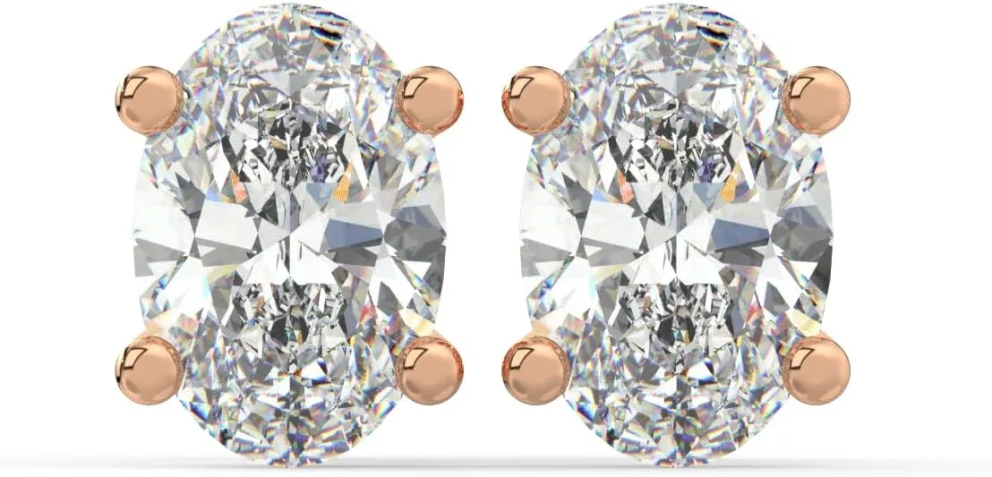 Elegant Oval Cut Lab-Grown Diamond Studs Earrings with Screw back 14K Solid Gold