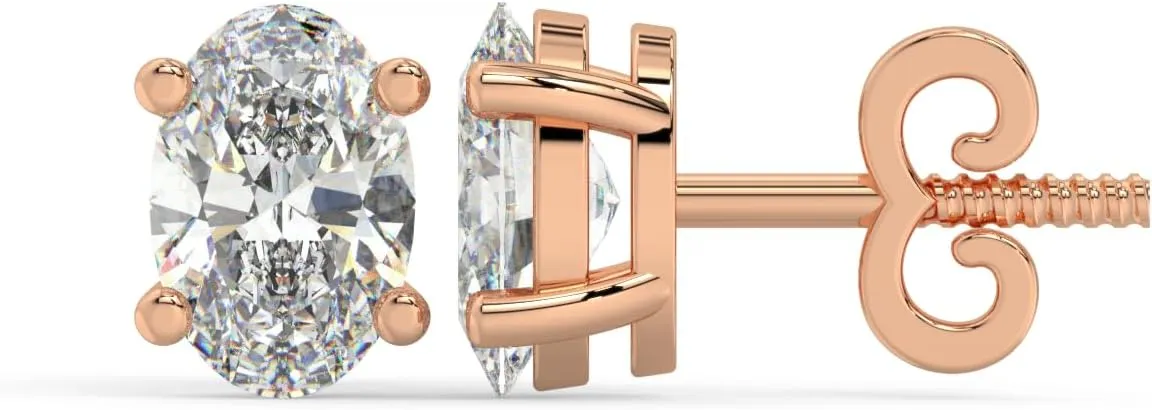 Elegant Oval Cut Lab-Grown Diamond Studs Earrings with Screw back 14K Solid Gold
