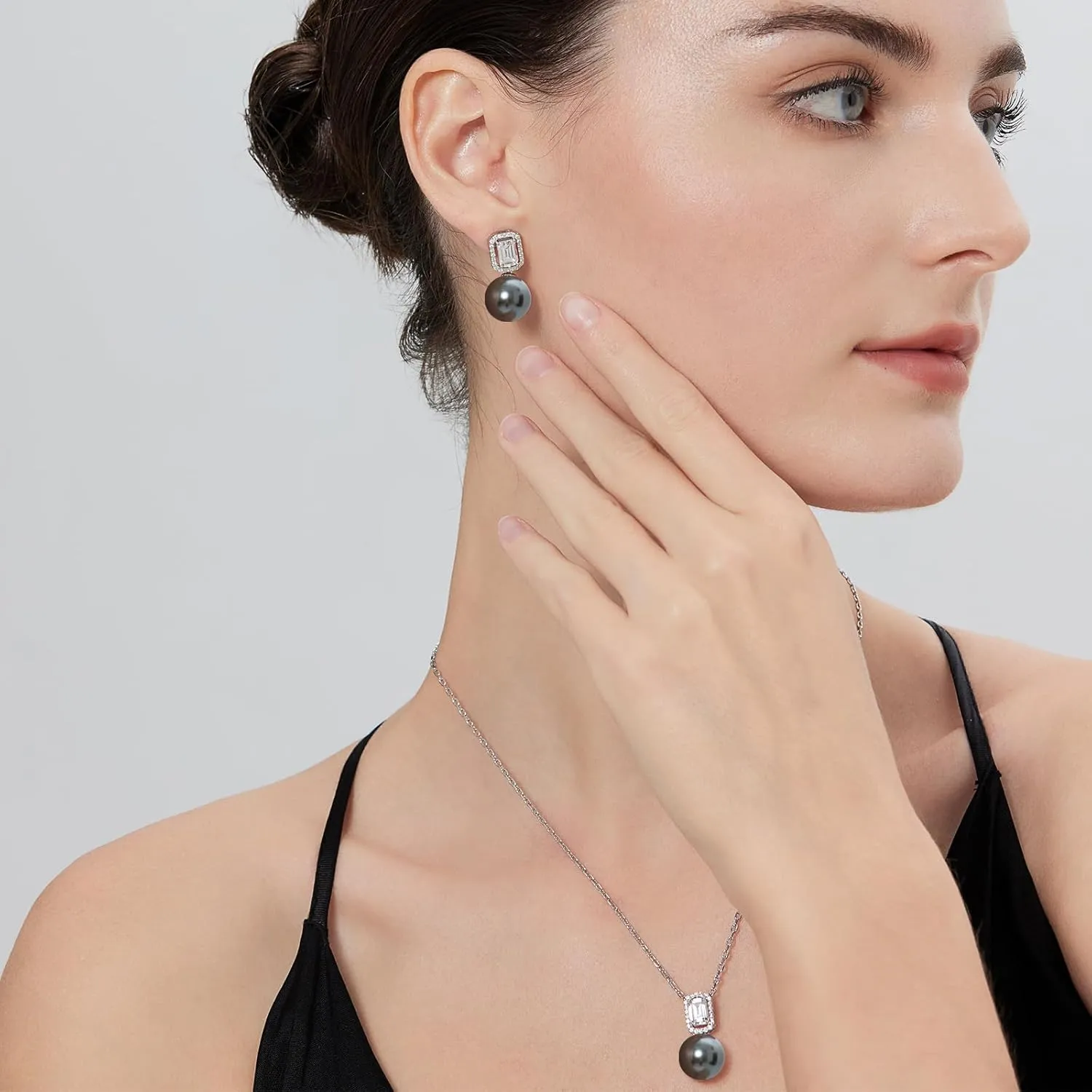 Elegant Pearl Diamond Stud Earrings for Women, 925 Sterling Silver & 18K White Gold Plated Cubic Zirconia Large Pearl Earring Jewelry 12MM