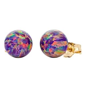 Elizabeth: 8mm Royal Lavender Opal Ball Stud Post Earrings 14k Yellow Gold