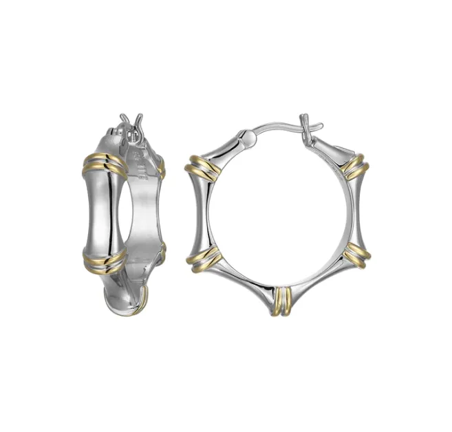 ELLE Two Tone "Bamboo" 25mm Hoop Earrings (SI5020)