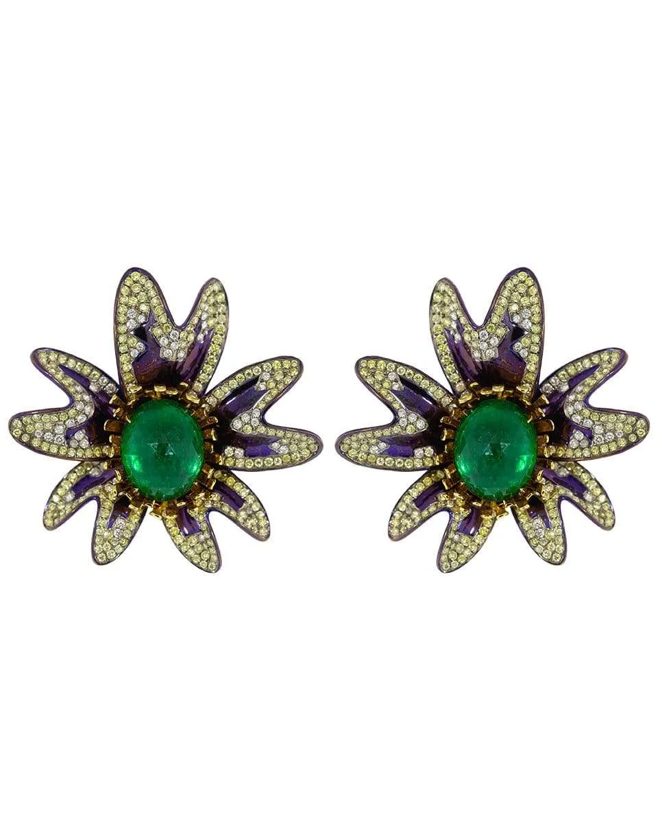Emerald and Diamond Flower Earrings
