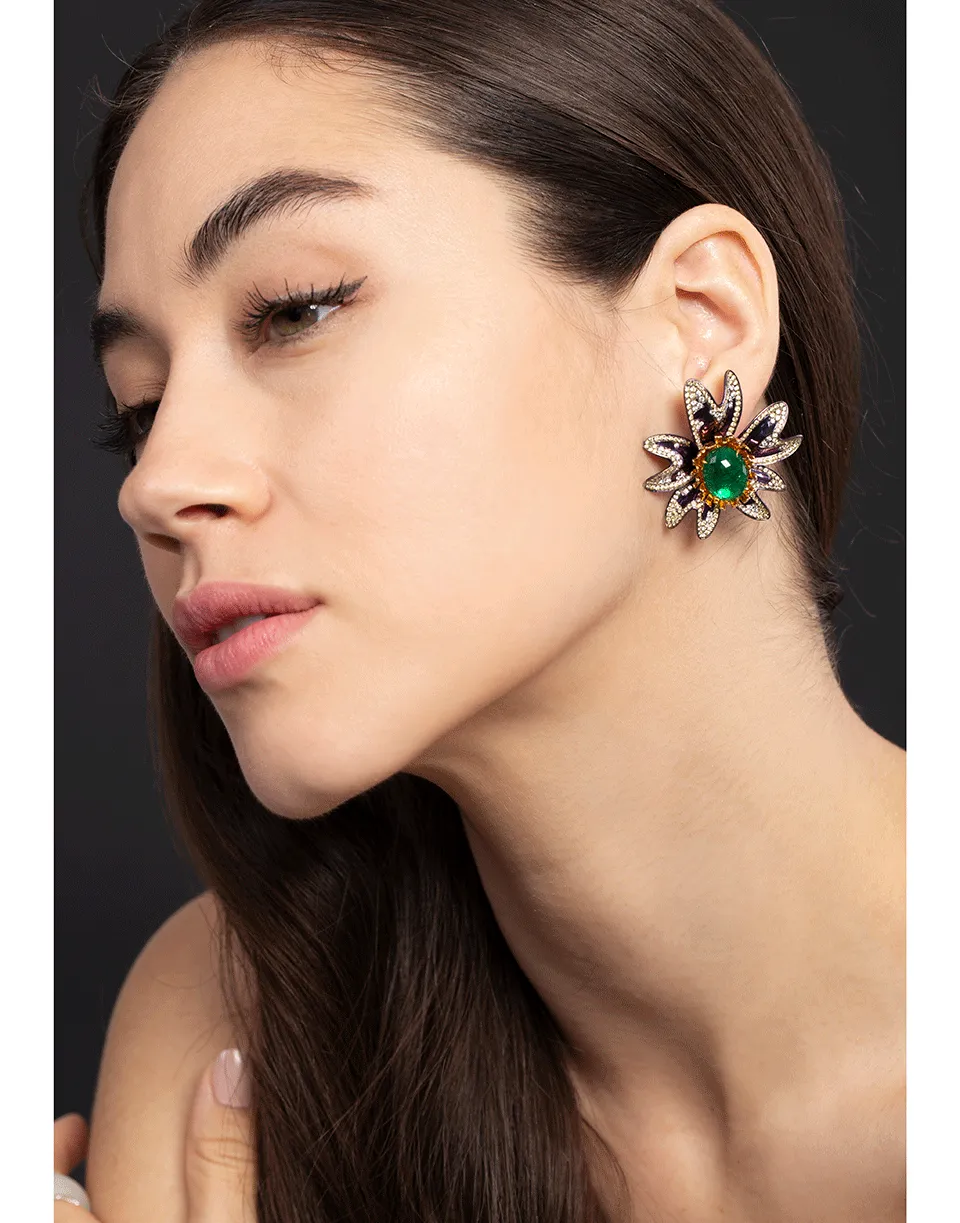 Emerald and Diamond Flower Earrings