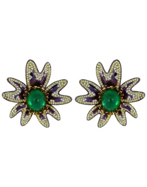 Emerald and Diamond Flower Earrings