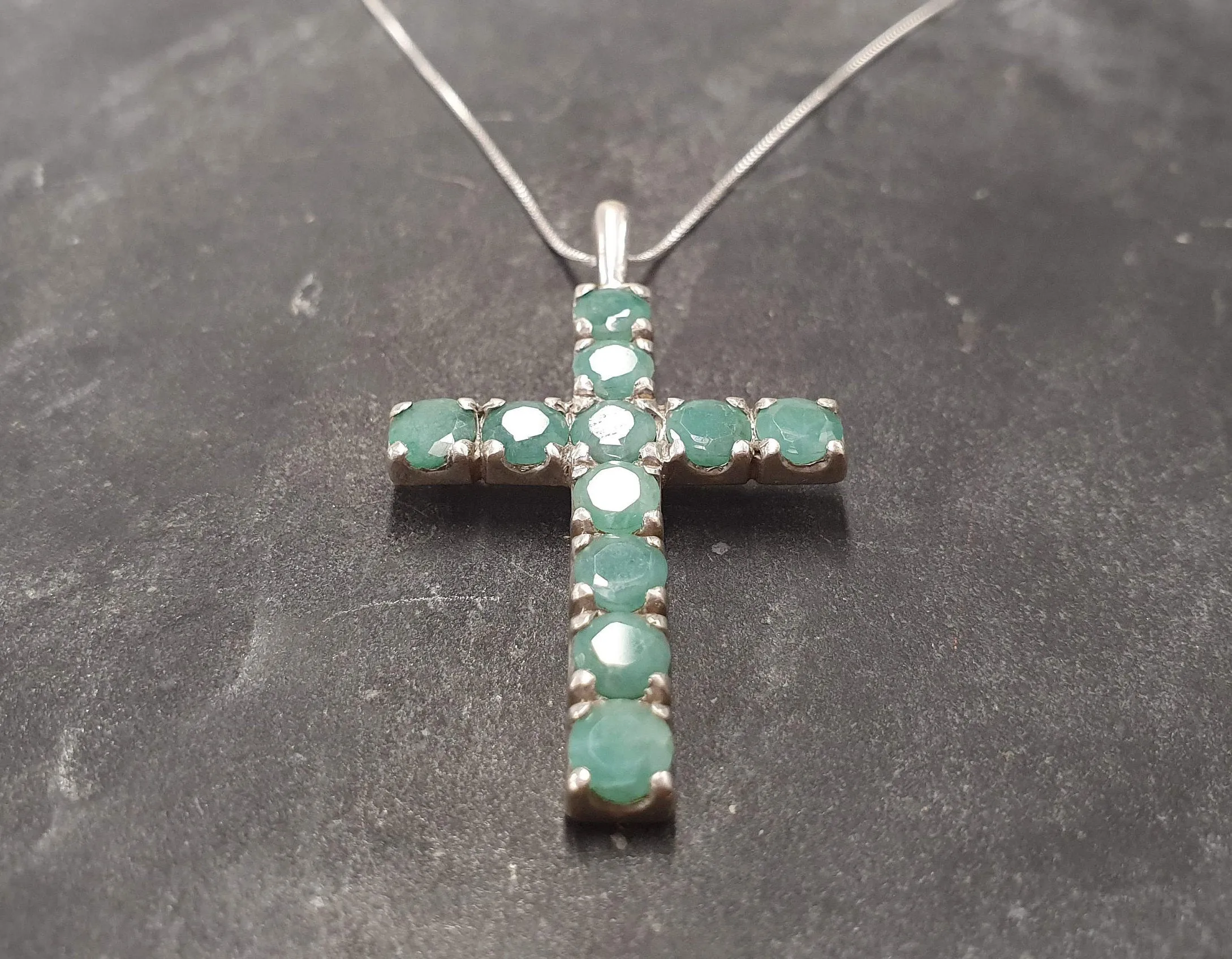 Emerald Cross Pendant, Natural Emerald Pendant, Silver Green Cross Pendant