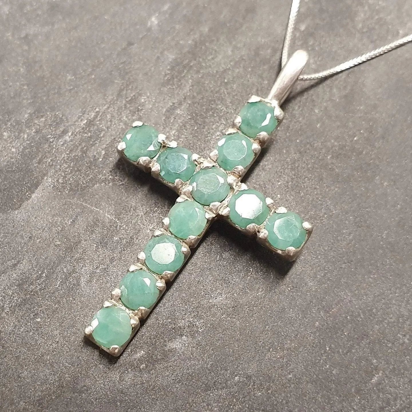 Emerald Cross Pendant, Natural Emerald Pendant, Silver Green Cross Pendant