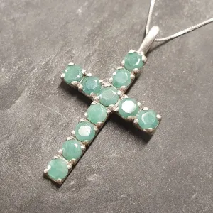Emerald Cross Pendant, Natural Emerald Pendant, Silver Green Cross Pendant