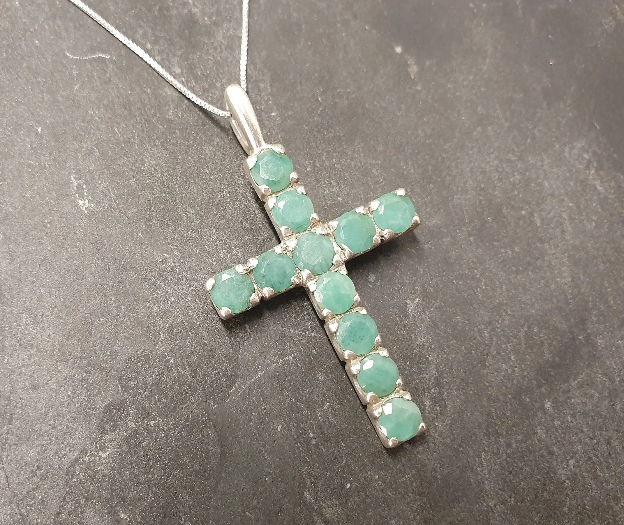 Emerald Cross Pendant, Natural Emerald Pendant, Silver Green Cross Pendant