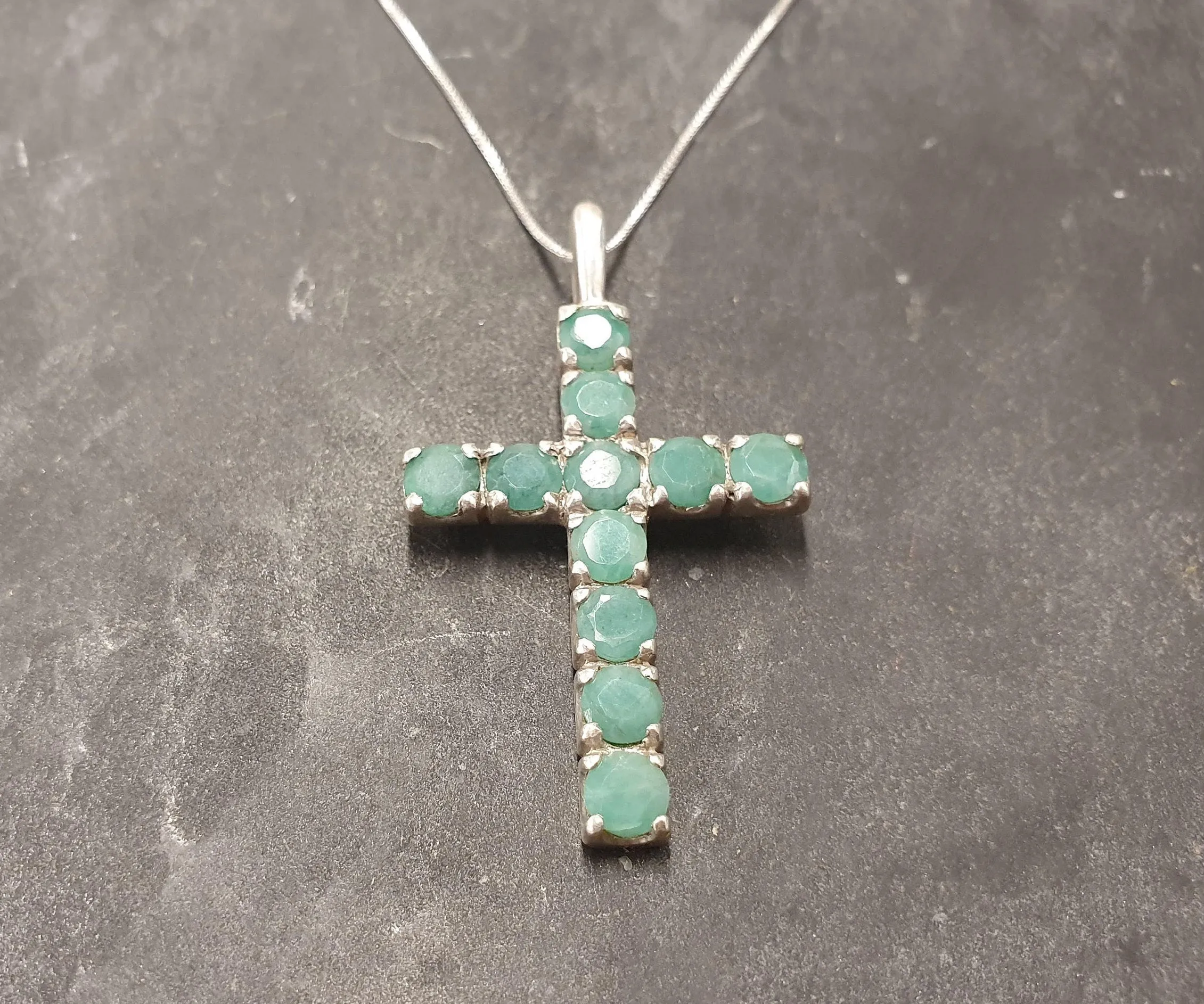 Emerald Cross Pendant, Natural Emerald Pendant, Silver Green Cross Pendant