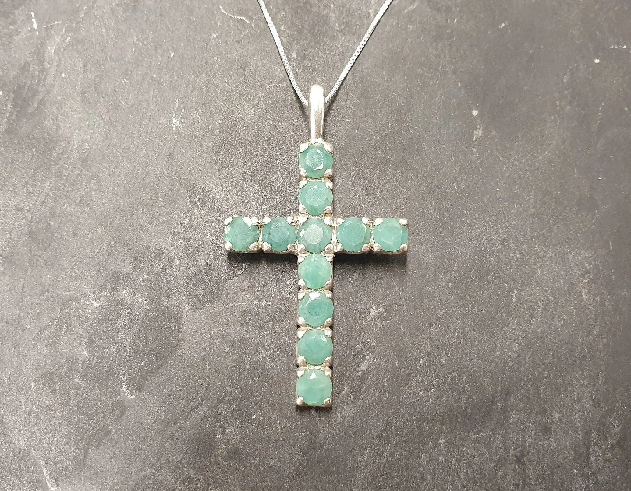 Emerald Cross Pendant, Natural Emerald Pendant, Silver Green Cross Pendant