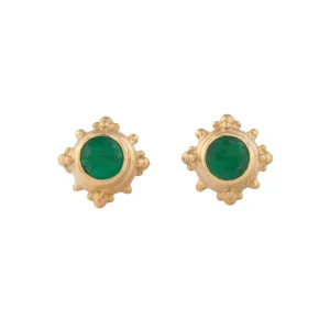 Emerald Stud Earrings with Bead Detail