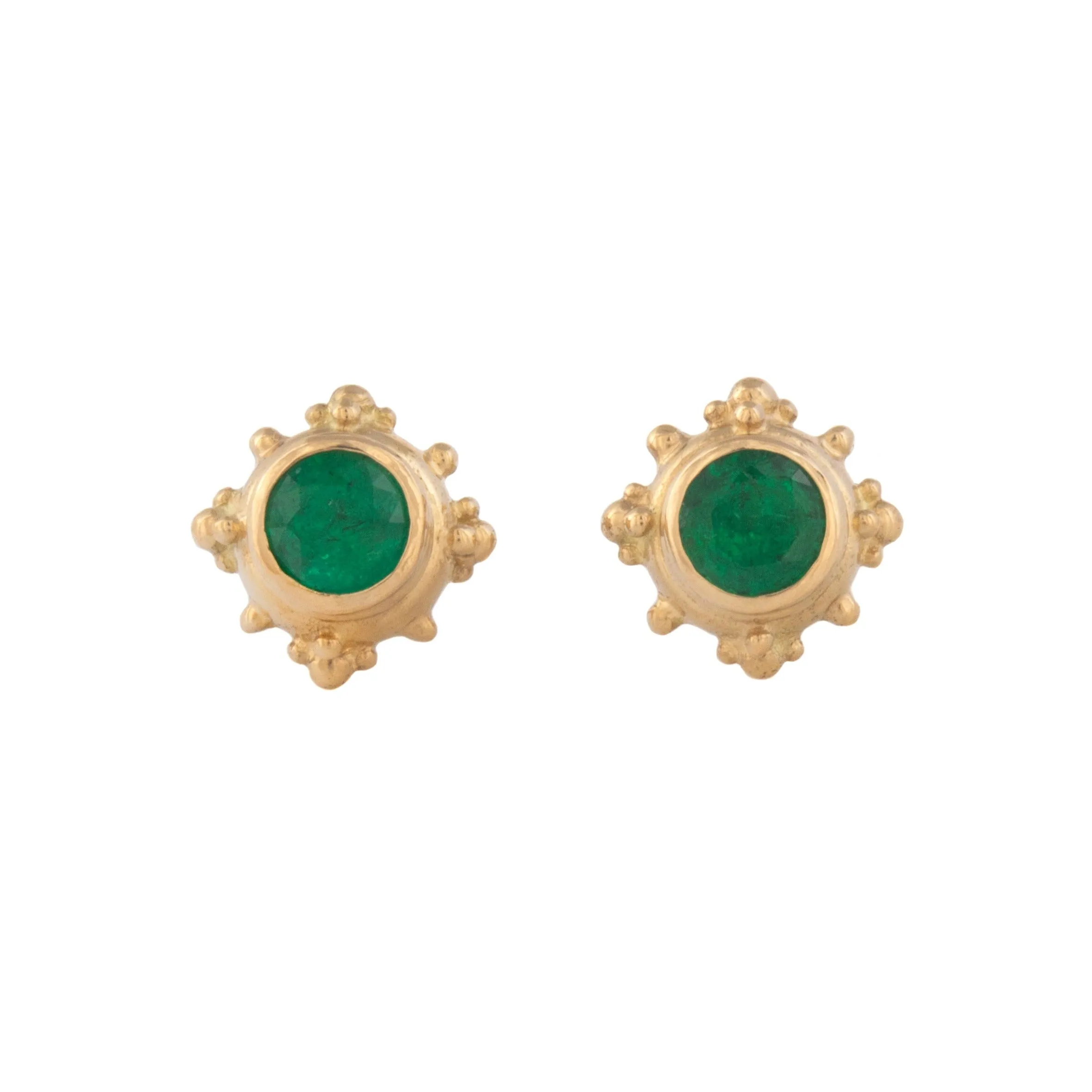 Emerald Stud Earrings with Bead Detail