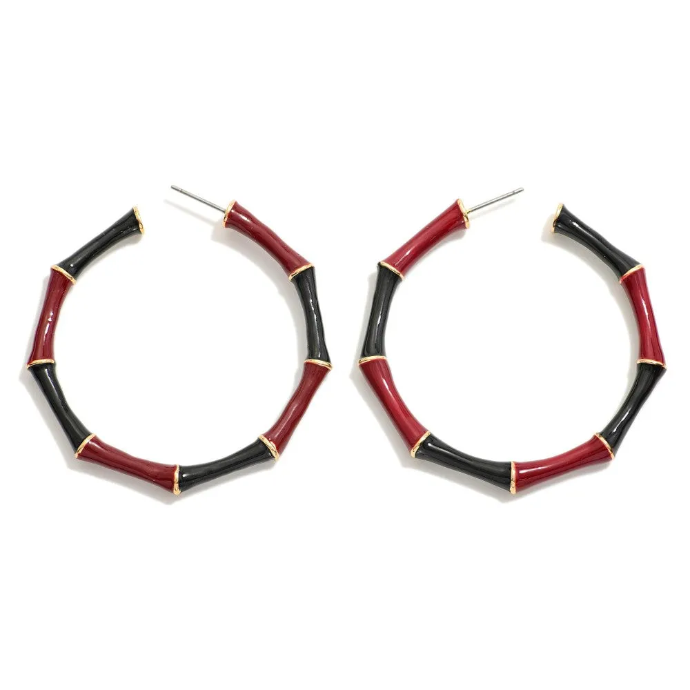 Enamel Bamboo Alternating Game Day Color Hoop Earrings