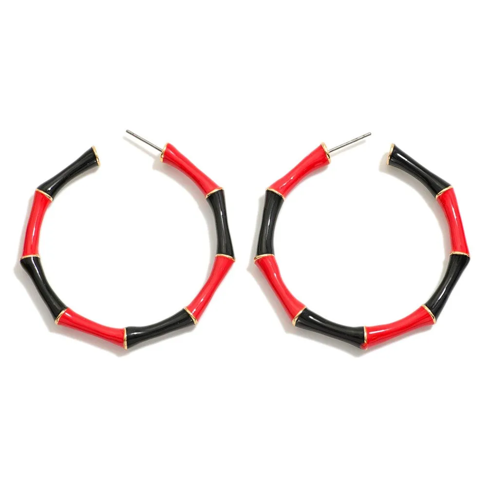 Enamel Bamboo Alternating Game Day Color Hoop Earrings