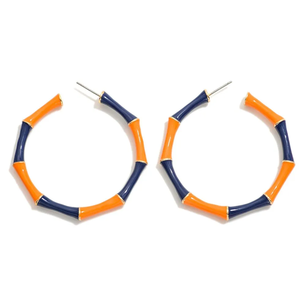 Enamel Bamboo Alternating Game Day Color Hoop Earrings