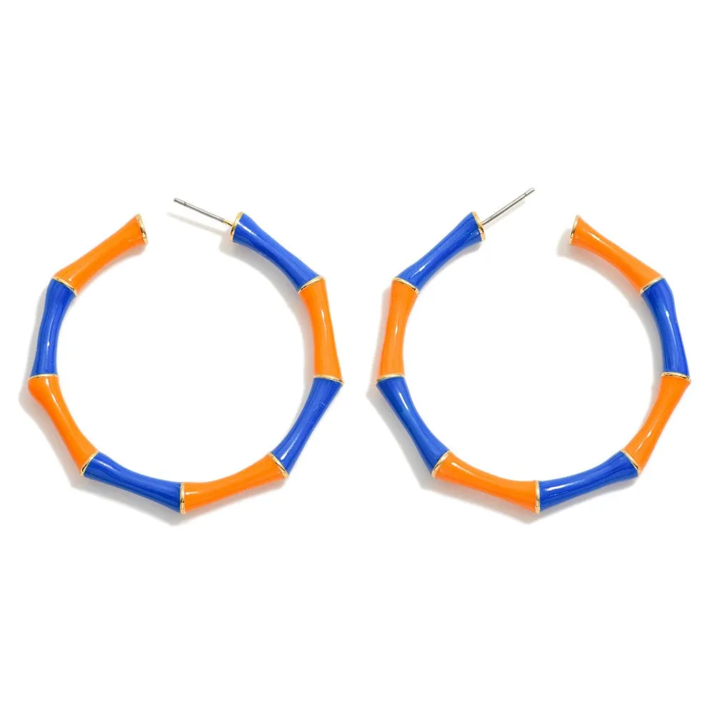 Enamel Bamboo Alternating Game Day Color Hoop Earrings