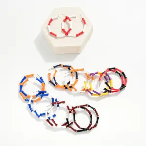 Enamel Bamboo Alternating Game Day Color Hoop Earrings