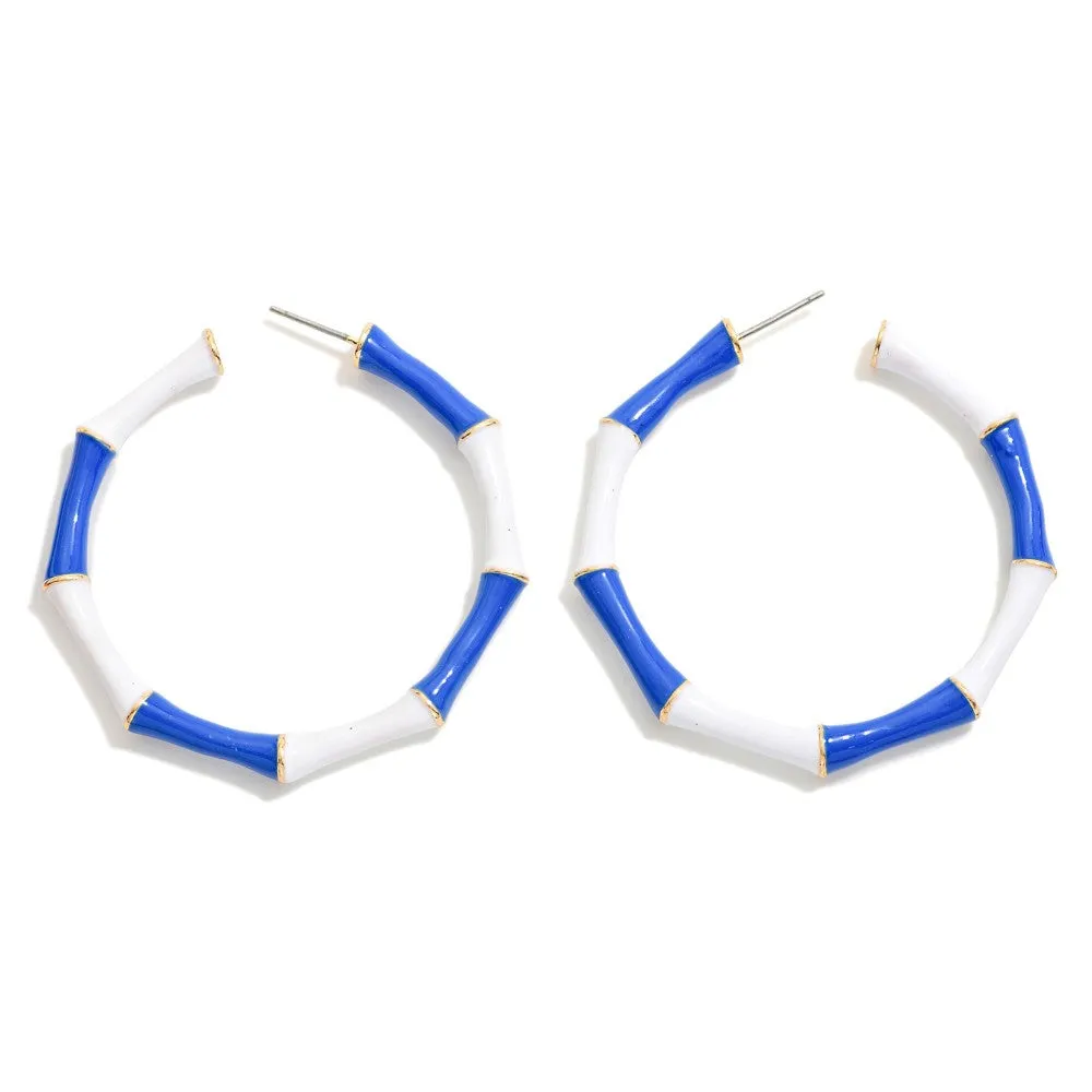 Enamel Bamboo Alternating Game Day Color Hoop Earrings