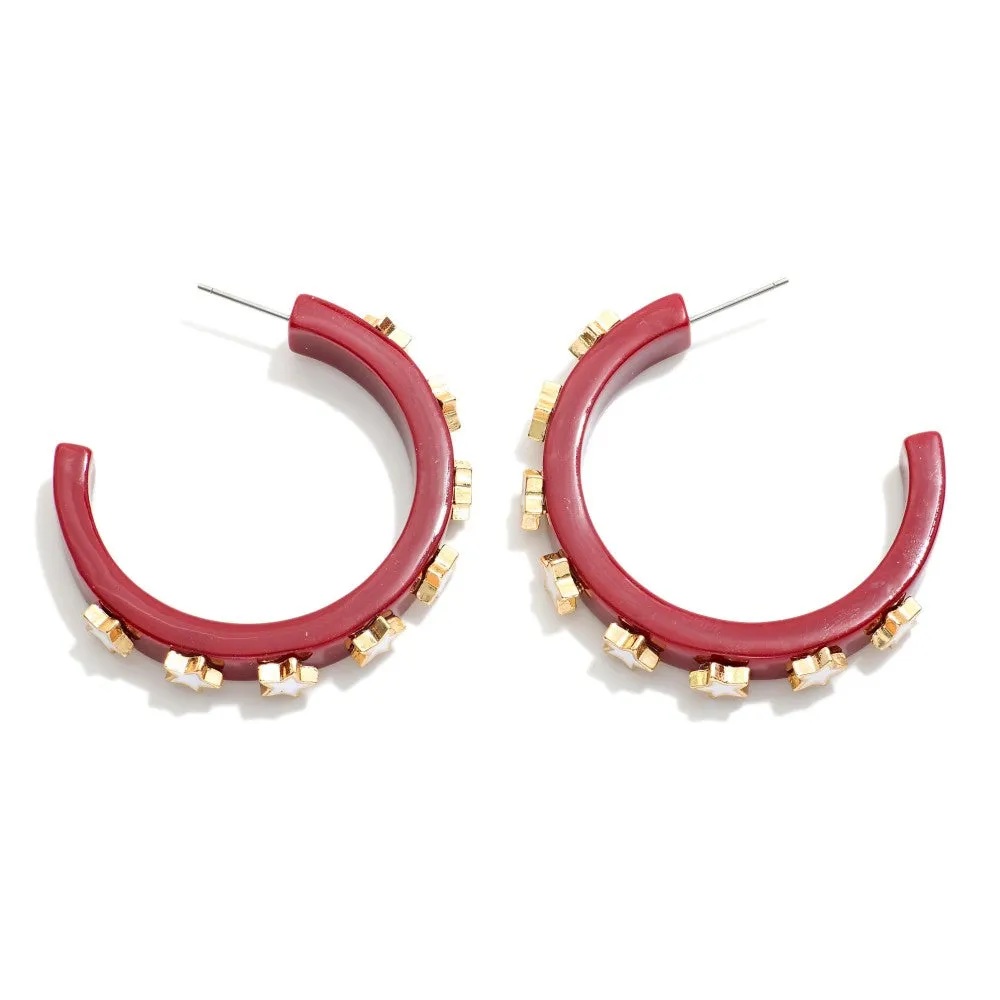 Enamel Bamboo Alternating Game Day Color Hoop Earrings