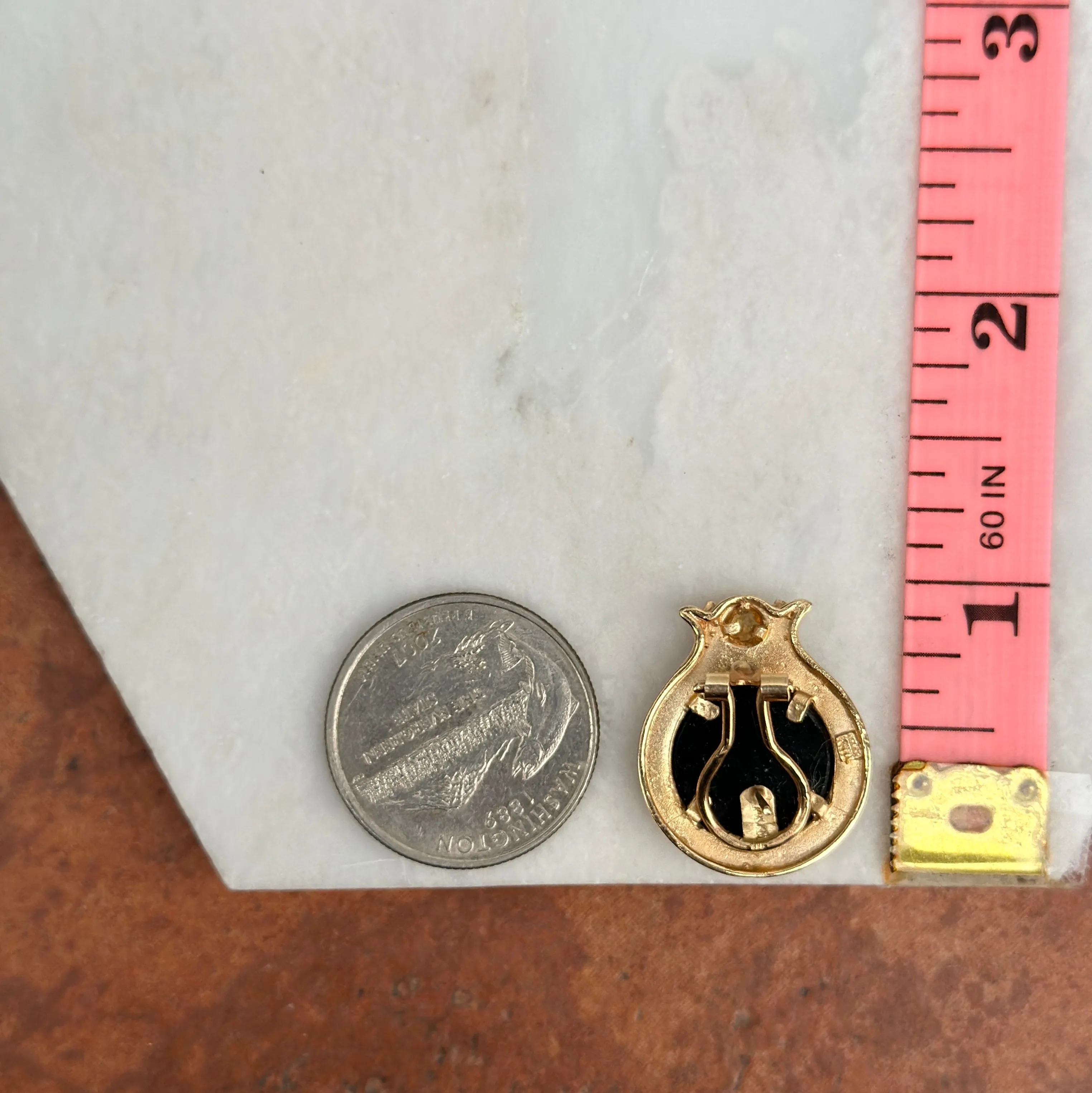 Estate 14KT Yellow Gold Byzantine Black Onyx Intaglio   Citrine Omega Earrings