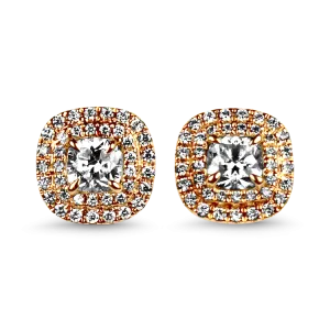 Estate 18K Rose Gold Diamond Double Halo Stud Earrings