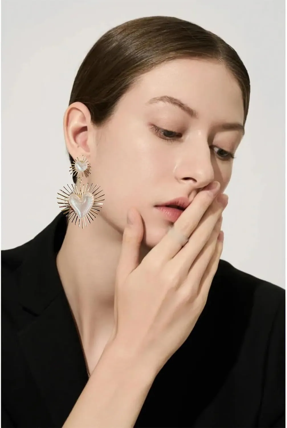 Exaggerated Geometric Boho Punk Gold Sunburst Heart Statement Drop Earrings for Women
