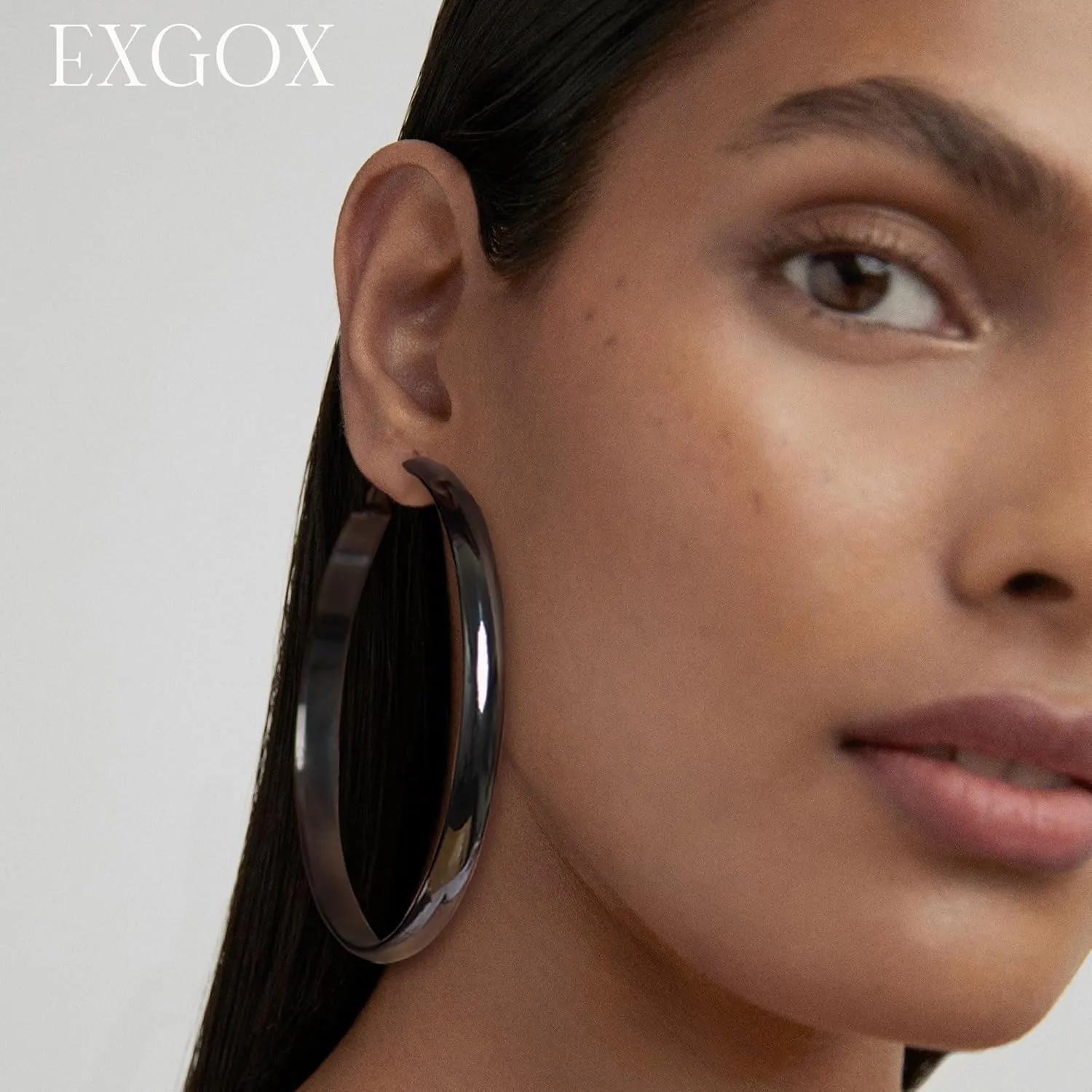 EXGOX 5mm Wide Gold Hoop Earrings for Women,Sterling Silver Hoop Earrings Large Silver Hoop Earrings Hypoallergenic Lightweight 14K Real Gold Plated Big Hoop Earrings for Women 30/40/50/60/70mm
