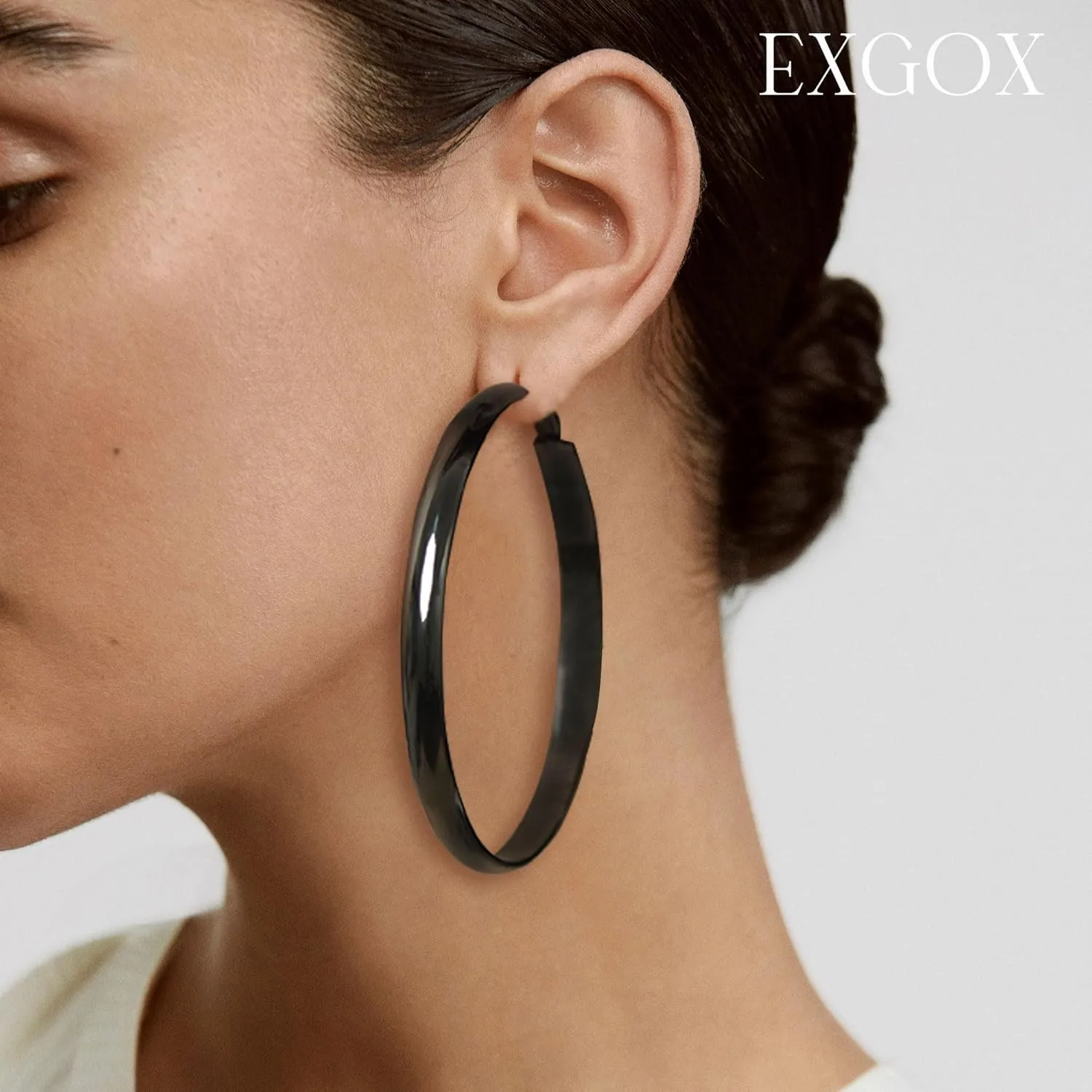EXGOX 5mm Wide Gold Hoop Earrings for Women,Sterling Silver Hoop Earrings Large Silver Hoop Earrings Hypoallergenic Lightweight 14K Real Gold Plated Big Hoop Earrings for Women 30/40/50/60/70mm