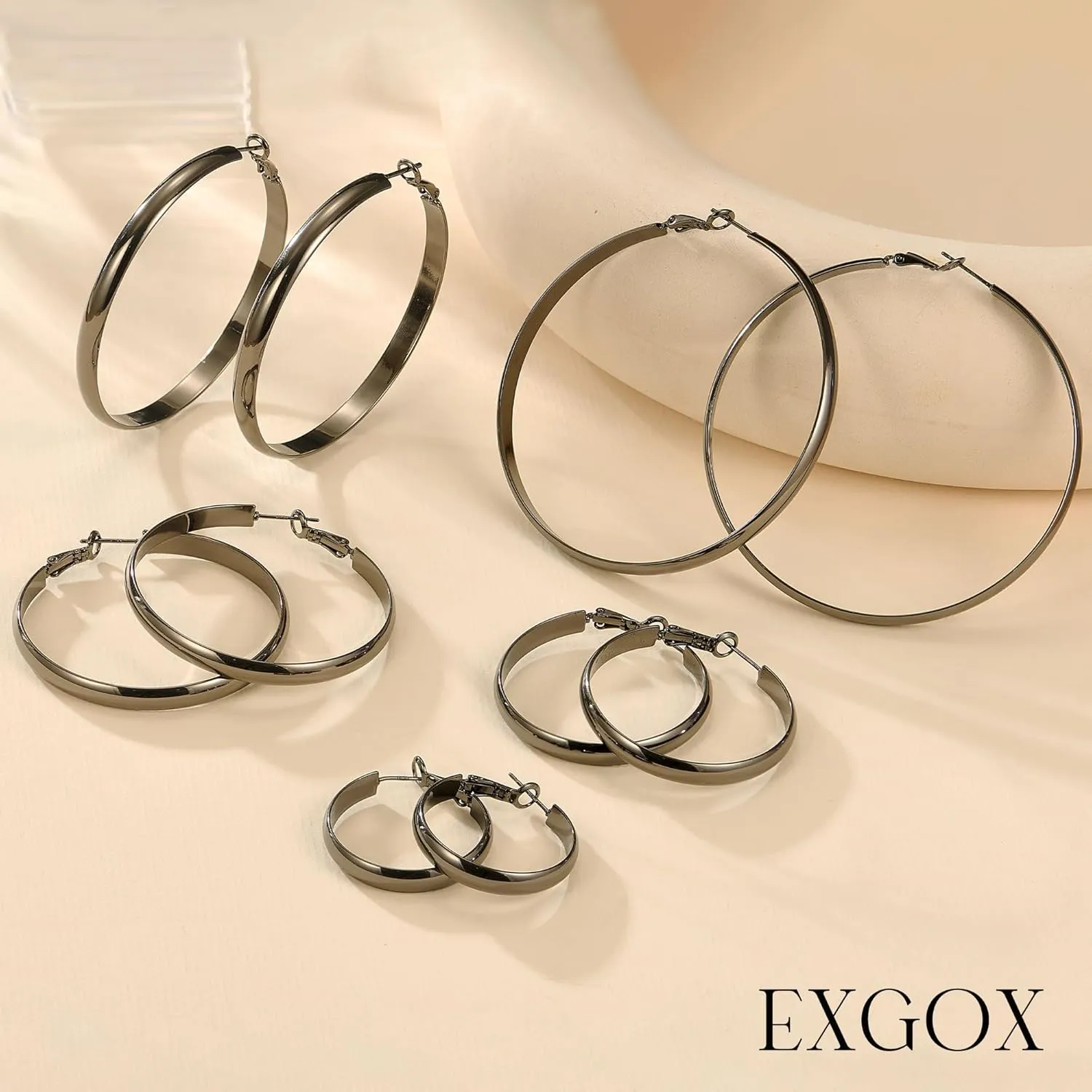 EXGOX 5mm Wide Gold Hoop Earrings for Women,Sterling Silver Hoop Earrings Large Silver Hoop Earrings Hypoallergenic Lightweight 14K Real Gold Plated Big Hoop Earrings for Women 30/40/50/60/70mm