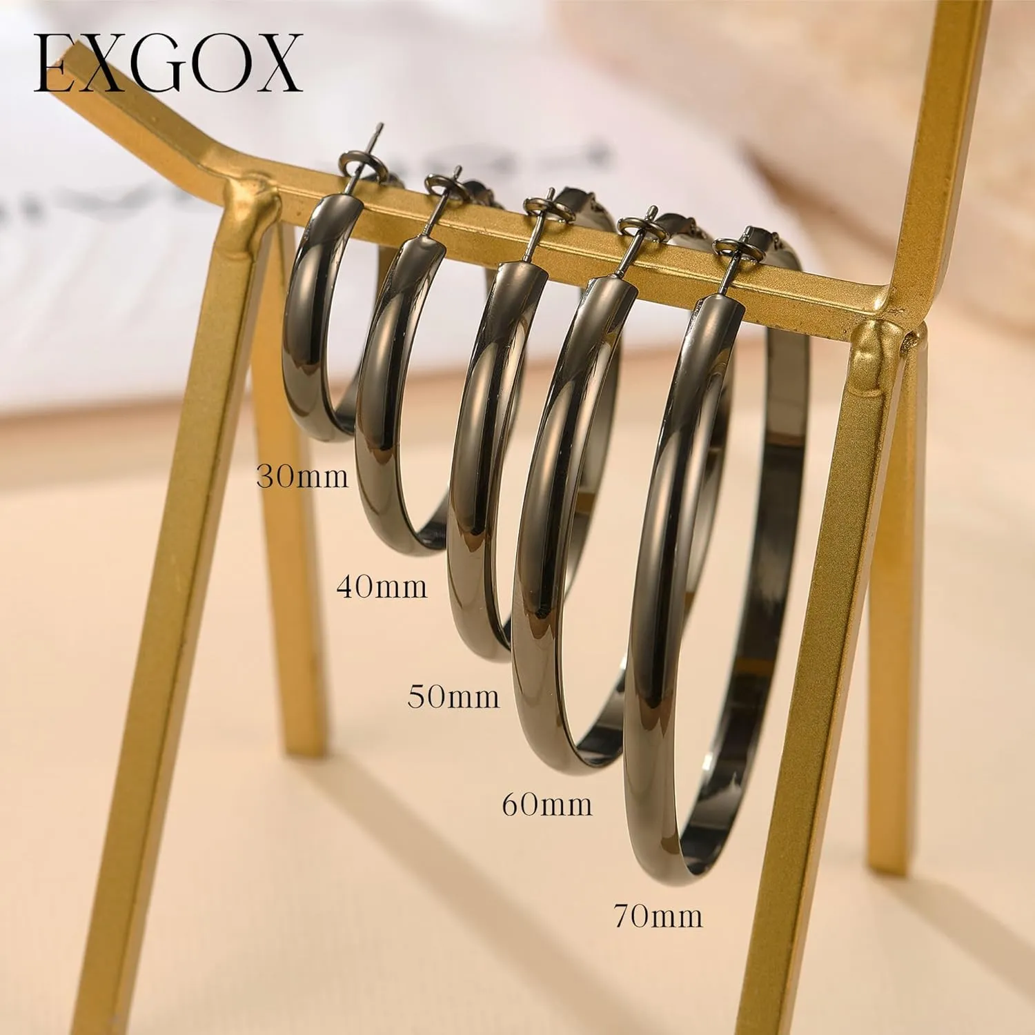 EXGOX 5mm Wide Gold Hoop Earrings for Women,Sterling Silver Hoop Earrings Large Silver Hoop Earrings Hypoallergenic Lightweight 14K Real Gold Plated Big Hoop Earrings for Women 30/40/50/60/70mm