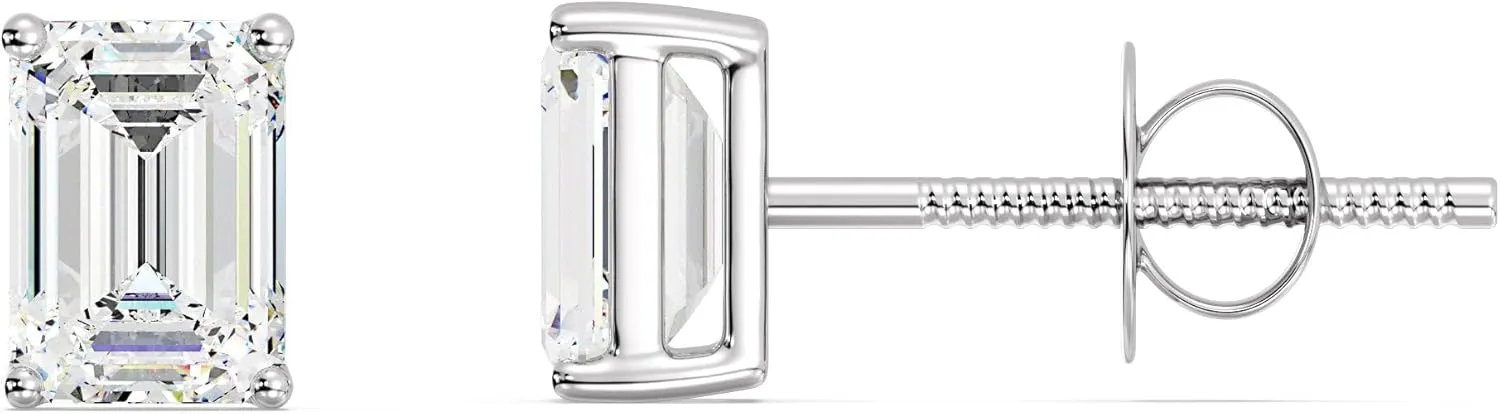 Exquisite Emerald Cut Lab-Grown Diamond Stud Earrings in 14K Solid Gold