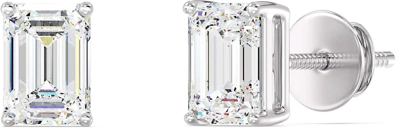 Exquisite Emerald Cut Lab-Grown Diamond Stud Earrings in 14K Solid Gold
