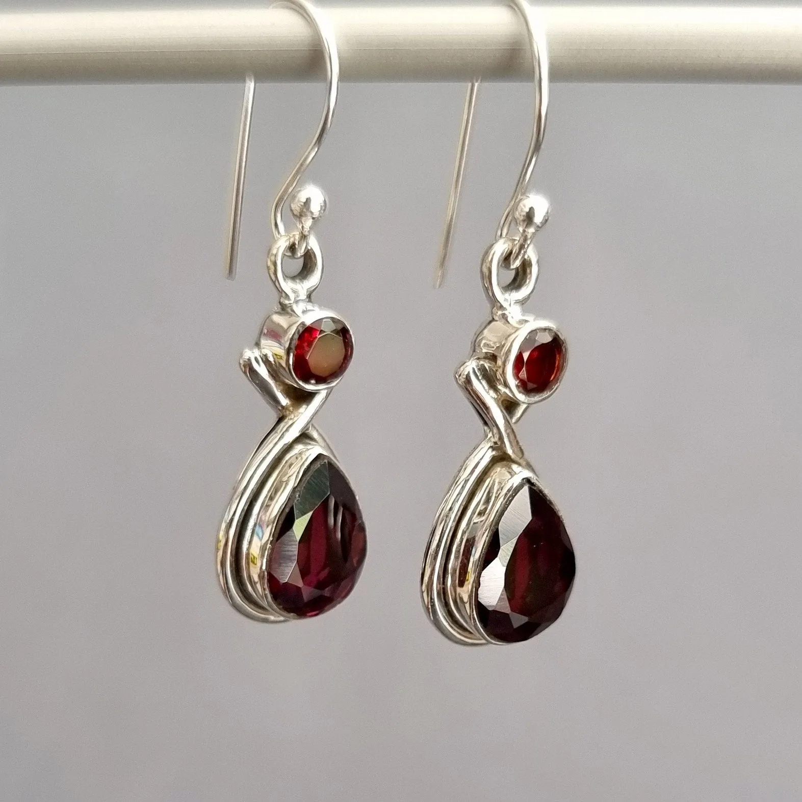 Facetted Garnet Multistone Teardrop Sterling Silver Earrings, E1GF