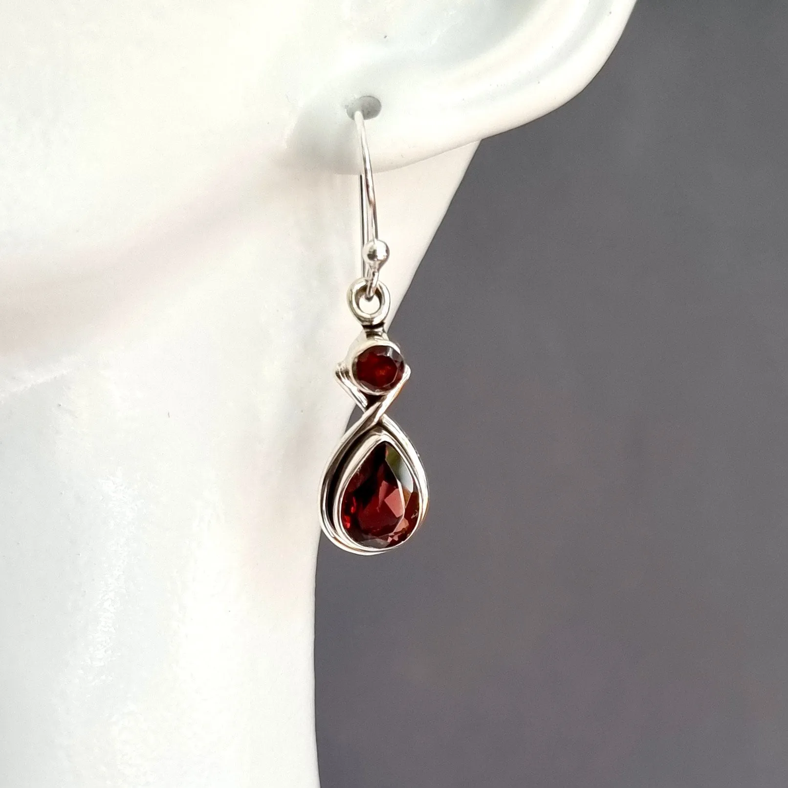 Facetted Garnet Multistone Teardrop Sterling Silver Earrings, E1GF