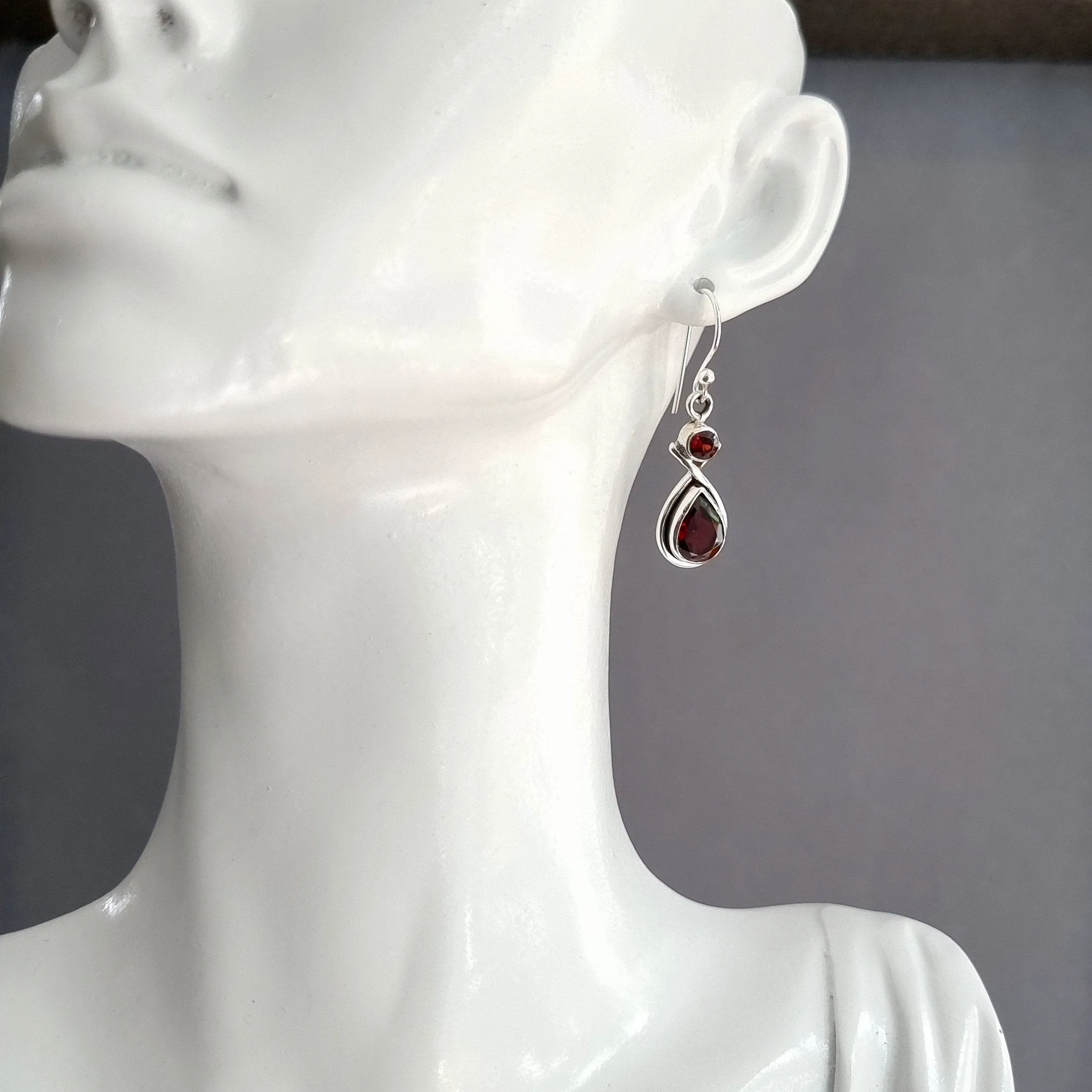 Facetted Garnet Multistone Teardrop Sterling Silver Earrings, E1GF