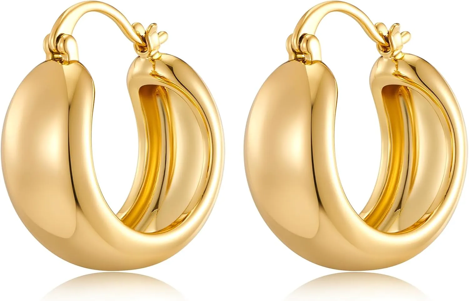 FAMARINE Chunky Hoop Earrings Gold Hoops Earrings for Women, Fashion Wide Earrings