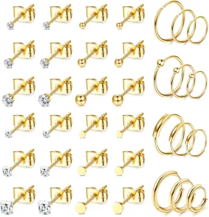 FASACCO Stud Earring Sets for Multiple Piercing Stainless Steel Stud Earrings Small Tiny Studs Pack