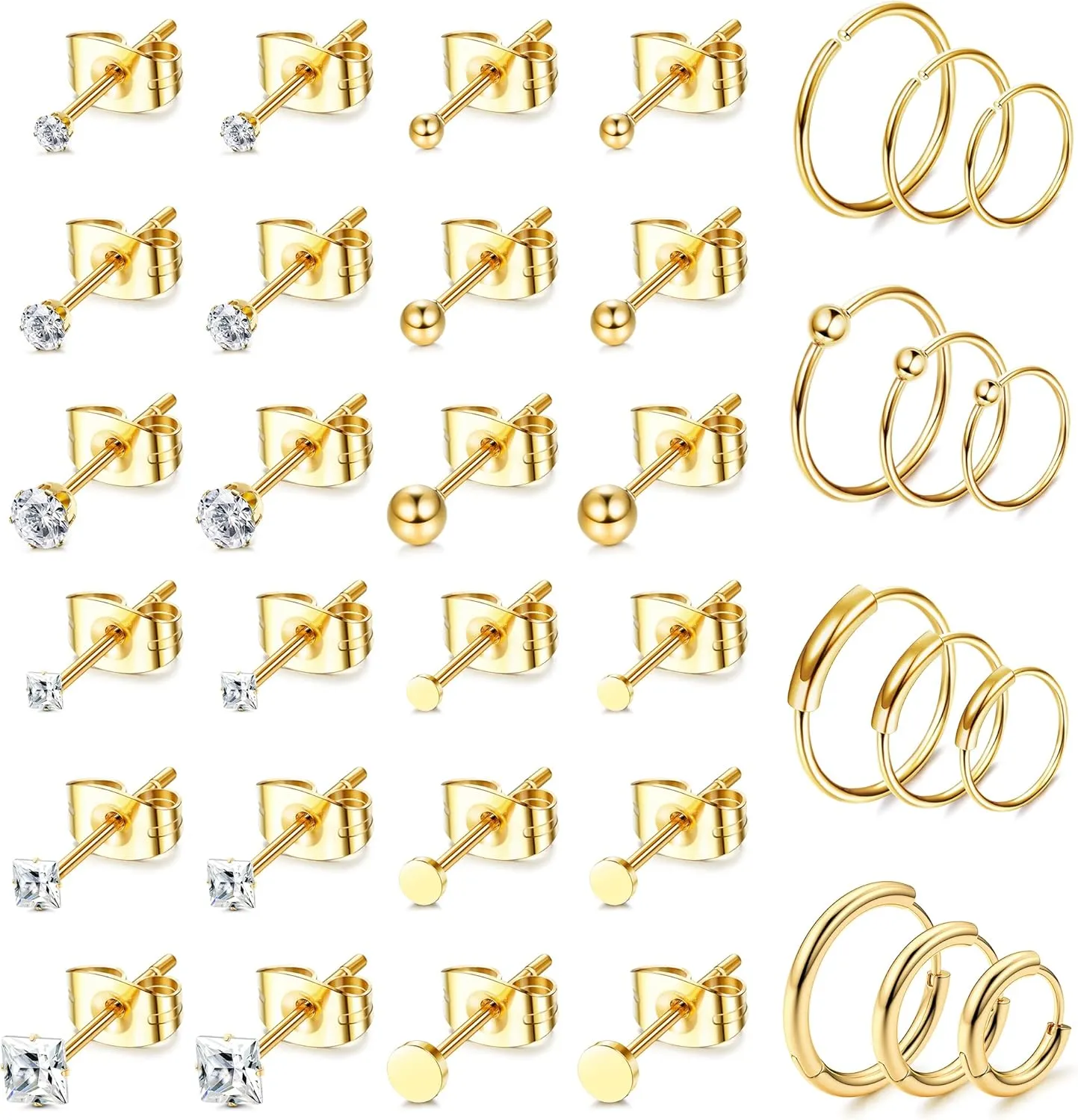 FASACCO Stud Earring Sets for Multiple Piercing Stainless Steel Stud Earrings Small Tiny Studs Pack