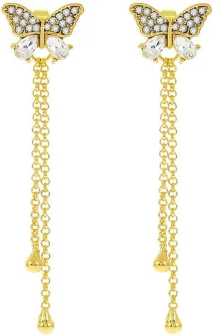 Fashion Butterfly Rhinestone Decor Dangle Tassel Earrings, New Butterfly Tassel Zircon Earrings,Women'S Two-Piece Jewelry